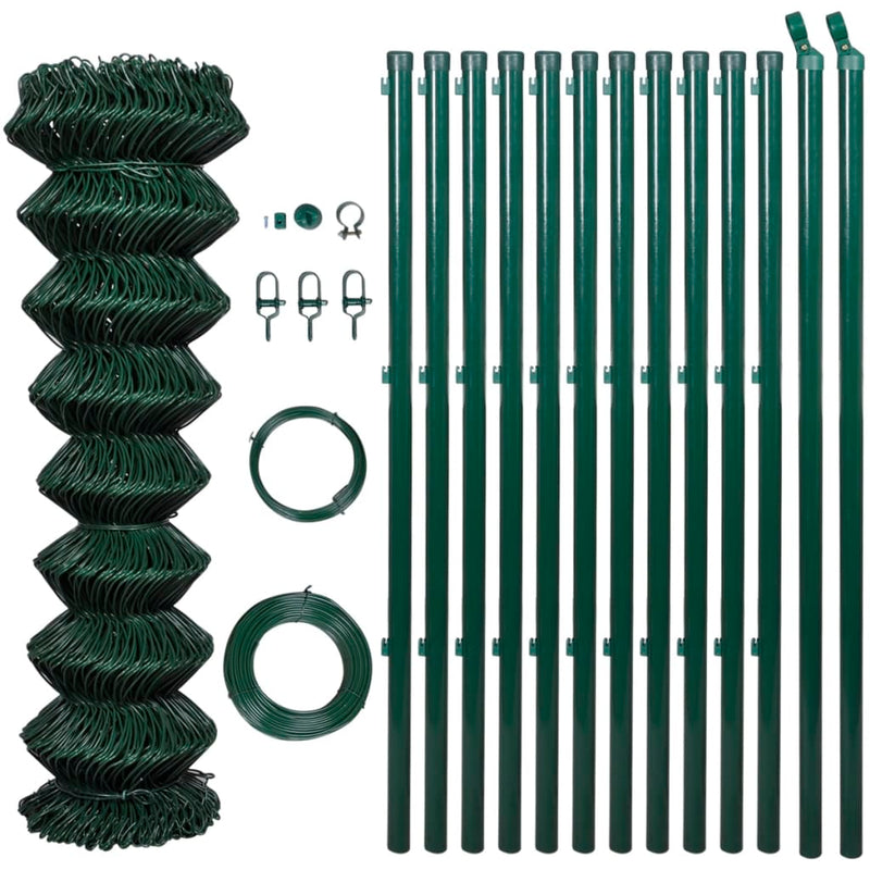 vidaXL Chain Link Fence with Posts Steel 1x25 m Green