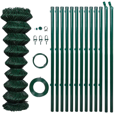 vidaXL Chain Link Fence with Posts Steel 1.5x25 m Green