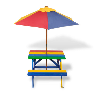 vidaXL Kids' Picnic Table with Benches and Parasol Multicolour Wood
