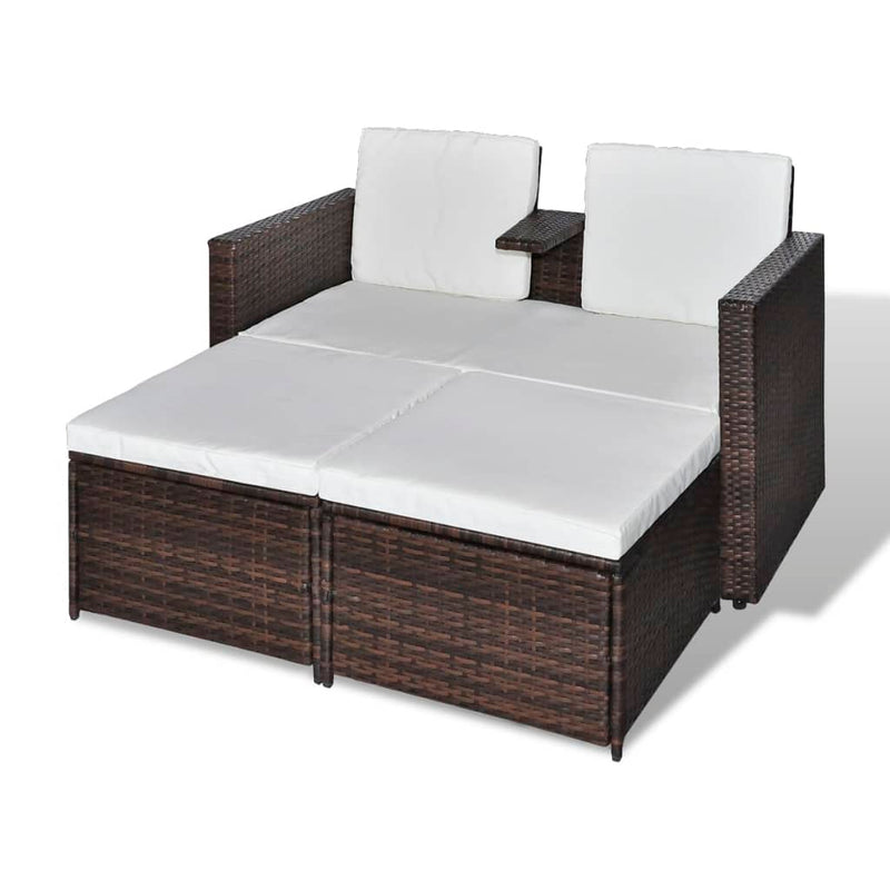 vidaXL 4 Piece Garden Lounge Set with Cushions Poly Rattan Brown