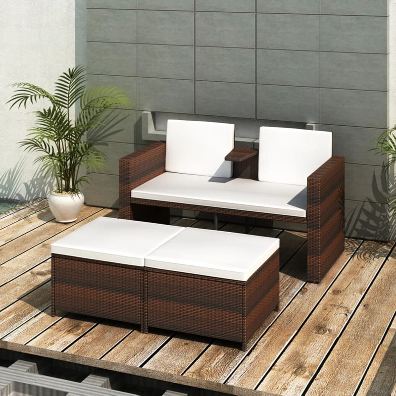 vidaXL 4 Piece Garden Lounge Set with Cushions Poly Rattan Brown