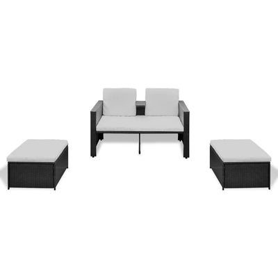 vidaXL 4 Piece Garden Lounge Set with Cushions Poly Rattan Black