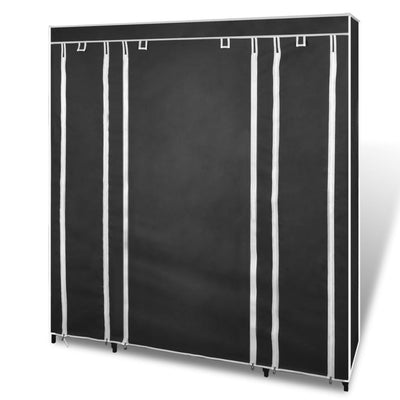 vidaXL Wardrobe with Compartments and Rods 45x150x176 cm Black Fabric