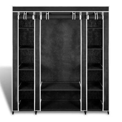 vidaXL Wardrobe with Compartments and Rods 45x150x176 cm Black Fabric