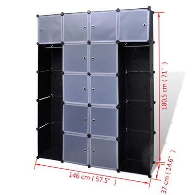 vidaXL Modular Cabinet 14 Compartments Black and White 37x146x180.5 cm