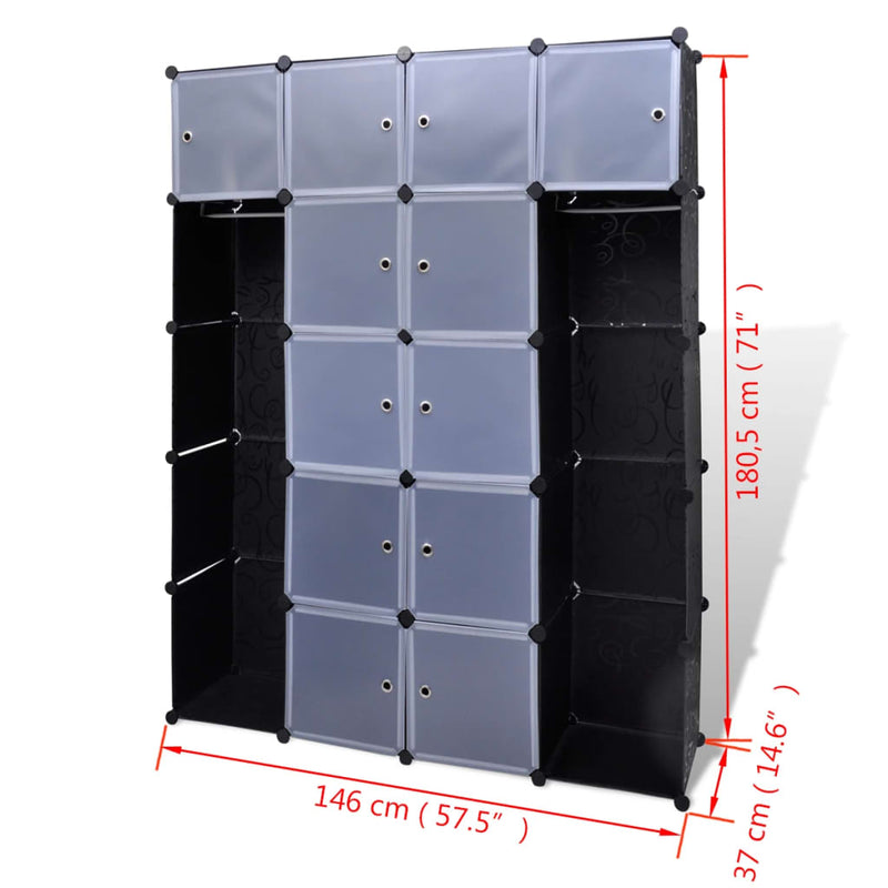 vidaXL Modular Cabinet 14 Compartments Black and White 37x146x180.5 cm