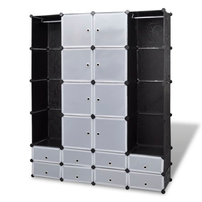 vidaXL Modular Cabinet 14 Compartments Black and White 37x146x180.5 cm