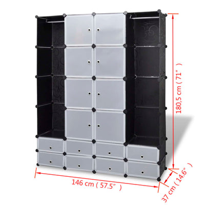 vidaXL Modular Cabinet 14 Compartments Black and White 37x146x180.5 cm