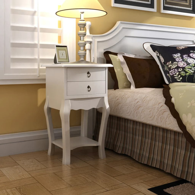 vidaXL Nightstand with 2 Drawers White