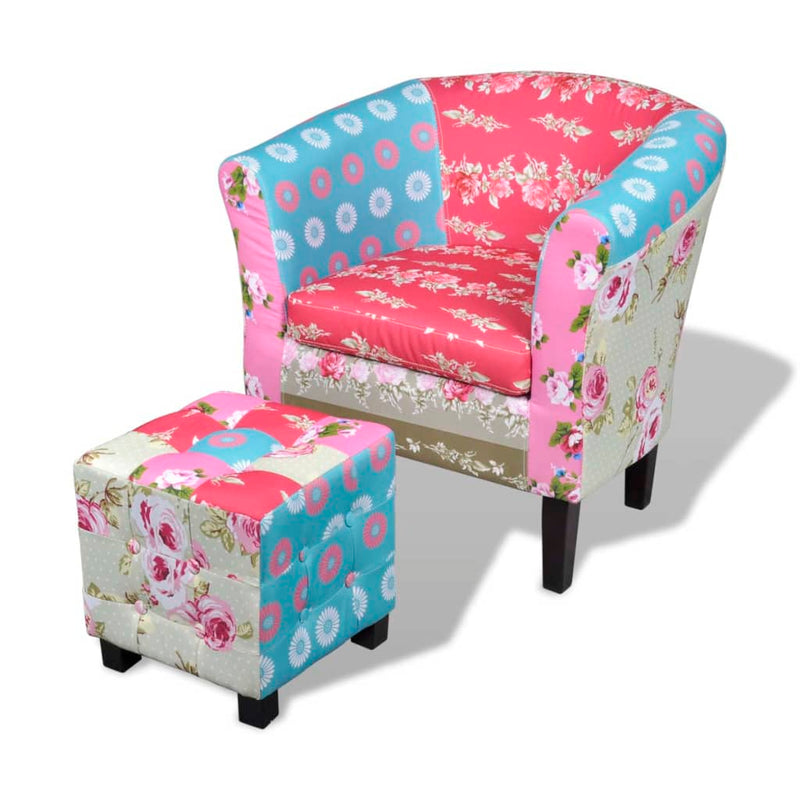 vidaXL Armchair with Footstool Patchwork Design Fabric