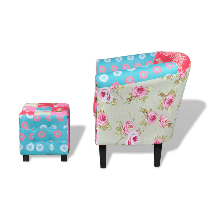 vidaXL Armchair with Footstool Patchwork Design Fabric
