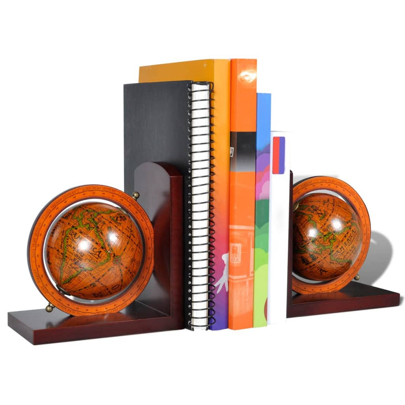 vidaXL Bookstand World Map Globe Bookend Classic A Pair