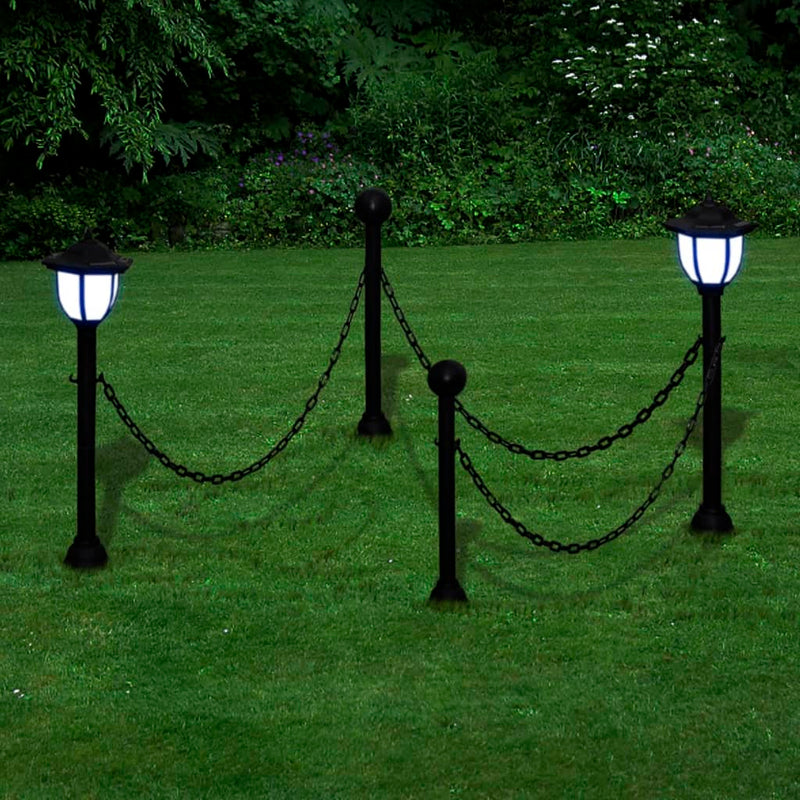 vidaXL Chain Fence with Solar Lights Two LED Lamps Two Poles