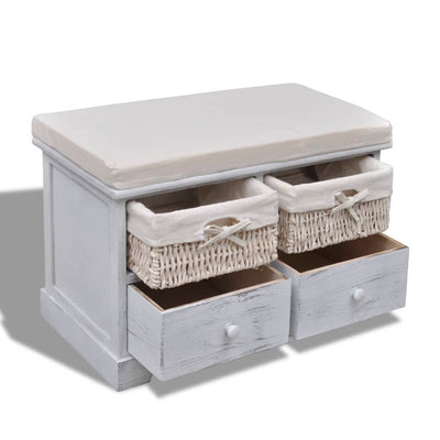 vidaXL Storage Bench White  62x33x42 cm Paulownia Wood