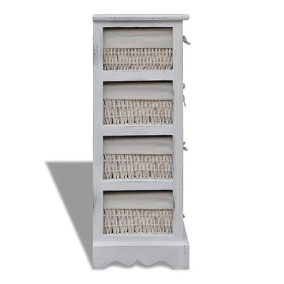 vidaXL Paulownia Wood Storage Rack 4 Weaving Baskets White