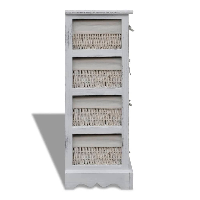 vidaXL Paulownia Wood Storage Rack 4 Weaving Baskets White