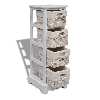vidaXL Paulownia Wood Storage Rack 4 Weaving Baskets White