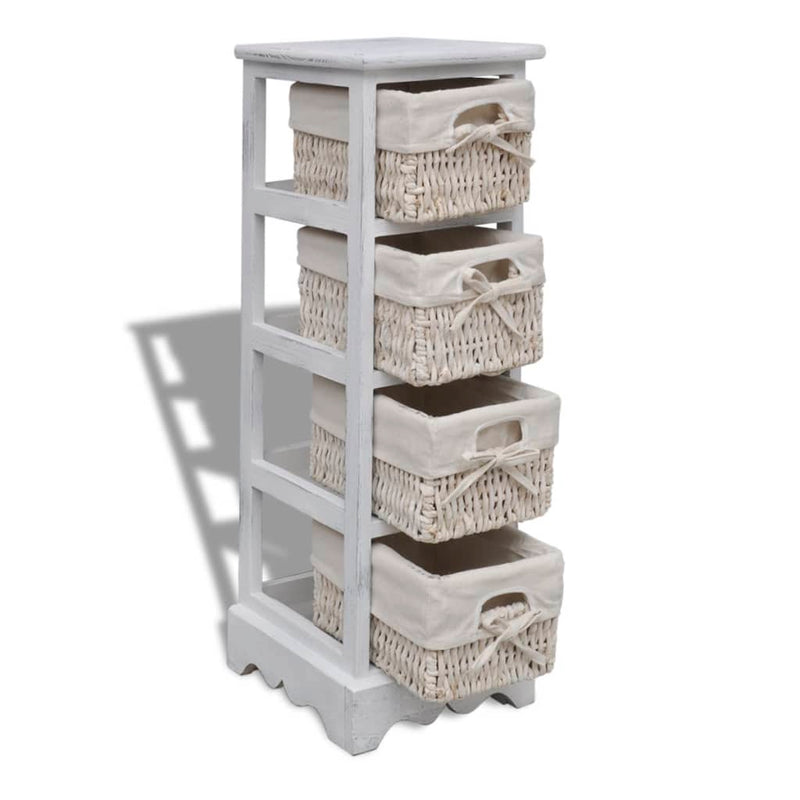 vidaXL Paulownia Wood Storage Rack 4 Weaving Baskets White