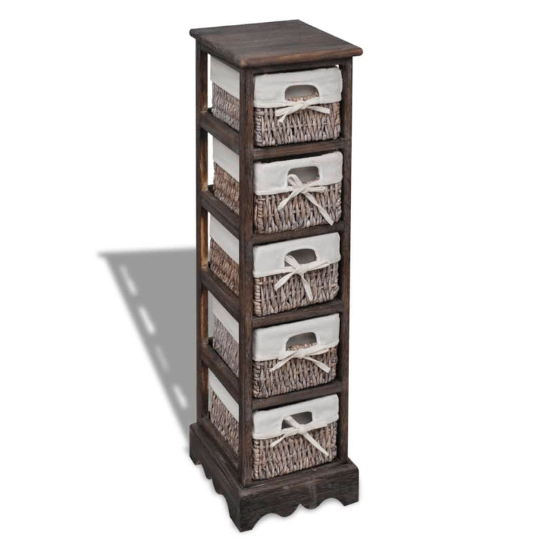 vidaXL Paulownia Wood Storage Rack 5 Weaving Baskets Brown
