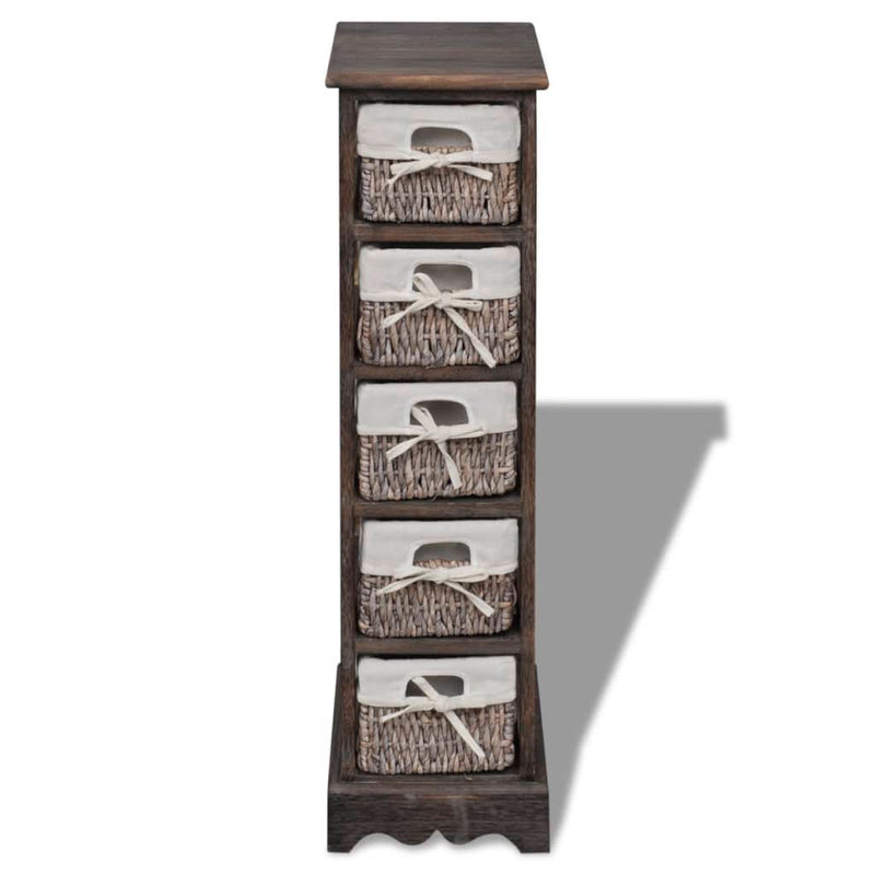 vidaXL Paulownia Wood Storage Rack 5 Weaving Baskets Brown