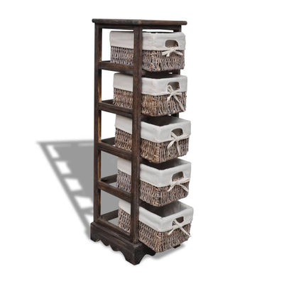 vidaXL Paulownia Wood Storage Rack 5 Weaving Baskets Brown