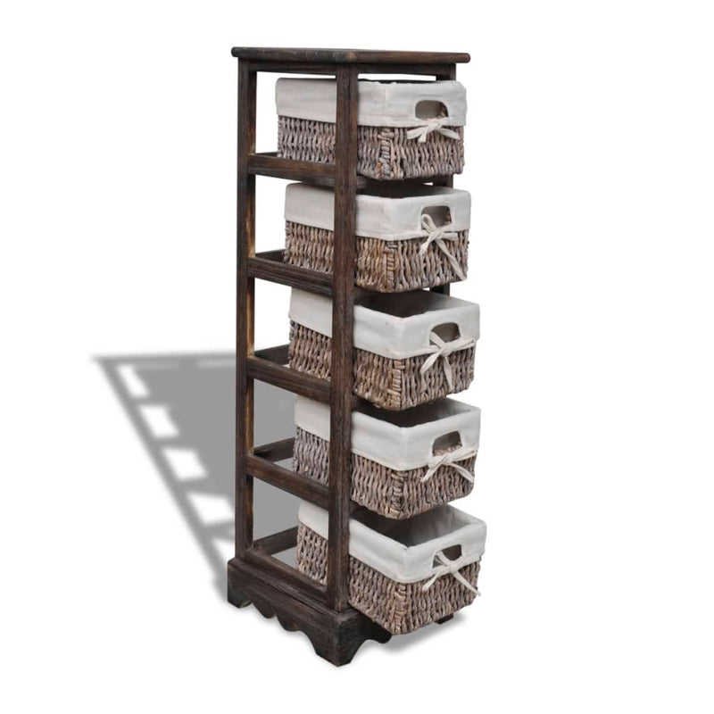 vidaXL Paulownia Wood Storage Rack 5 Weaving Baskets Brown