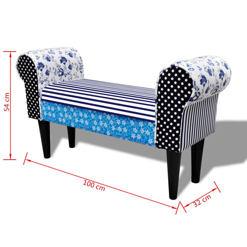 Patchwork Bench Country Living Style Blue & White