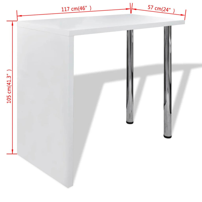 vidaXL Bar Table MDF with 2 Steel Legs High Gloss White