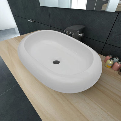 vidaXL Luxury Ceramic Basin Oval-shaped Sink Black 40 x 33 cm