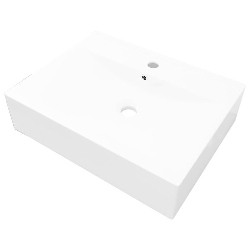 vidaXL Luxury Ceramic Basin Rectangular Sink White with Faucet Hole
