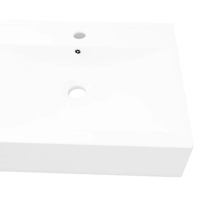 vidaXL Luxury Ceramic Basin Rectangular Sink White with Faucet Hole