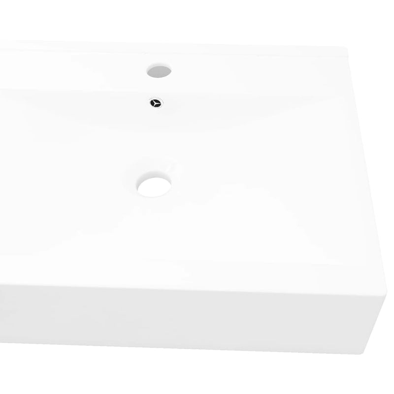 vidaXL Luxury Ceramic Basin Rectangular Sink White with Faucet Hole