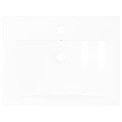 vidaXL Luxury Ceramic Basin Rectangular Sink White with Faucet Hole