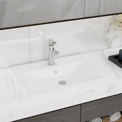 vidaXL Luxury Ceramic Basin Rectangular Sink White with Faucet Hole