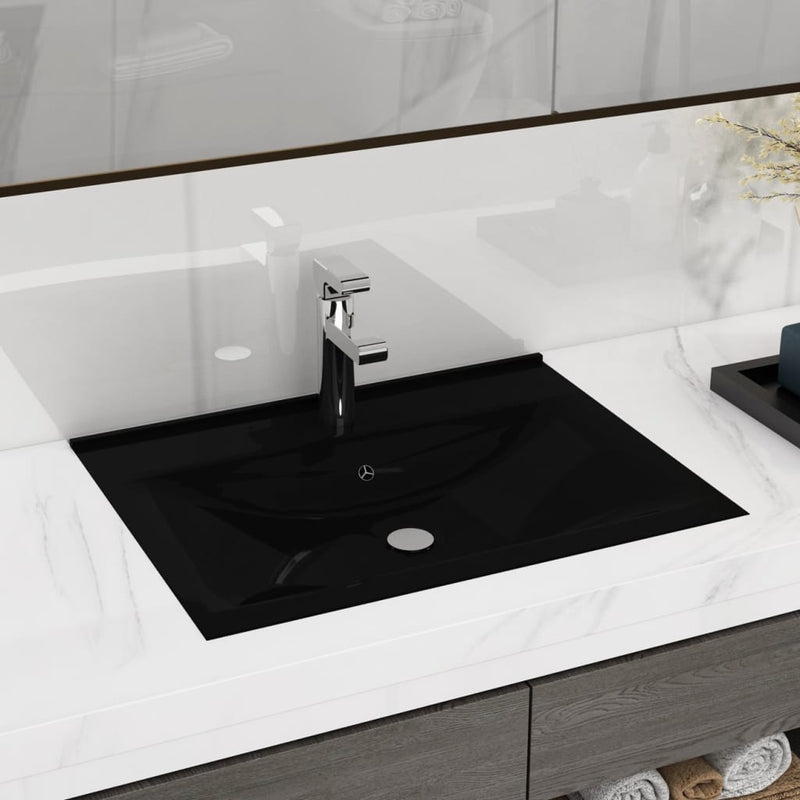 vidaXL Luxury Ceramic Basin Rectangular Sink White with Faucet Hole