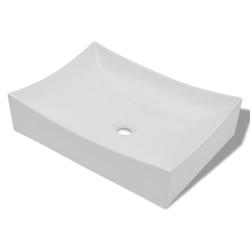 vidaXL Bathroom Ceramic Porcelain Sink Art Basin White High Gloss