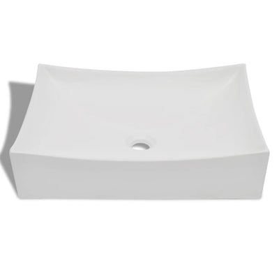 vidaXL Bathroom Ceramic Porcelain Sink Art Basin White High Gloss