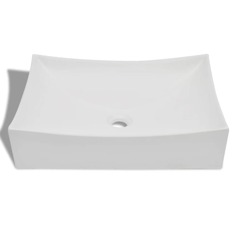 vidaXL Bathroom Ceramic Porcelain Sink Art Basin White High Gloss