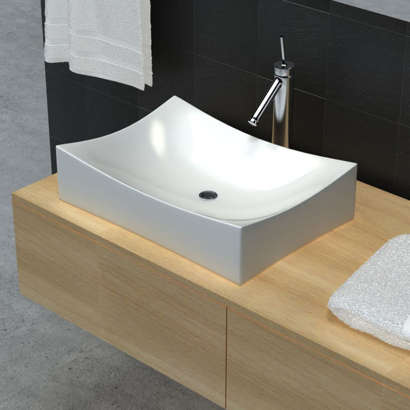 vidaXL Bathroom Ceramic Porcelain Sink Art Basin White High Gloss