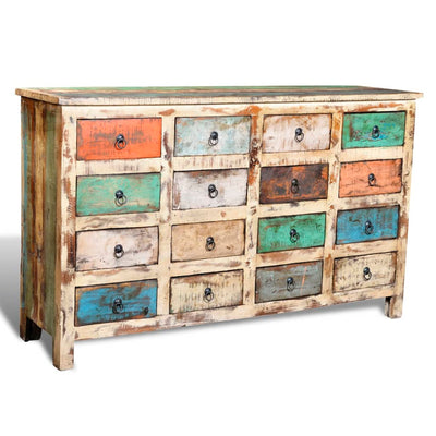 vidaXL Reclaimed Cabinet Solid Wood Multicolour with 16 Drawers