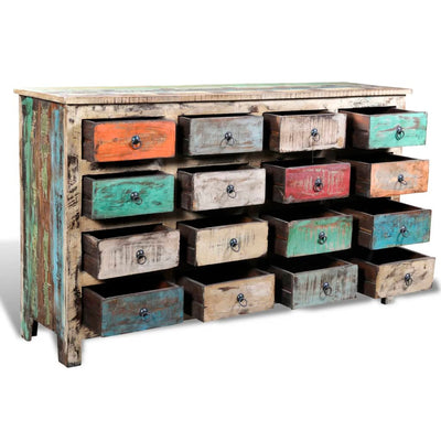 vidaXL Reclaimed Cabinet Solid Wood Multicolour with 16 Drawers