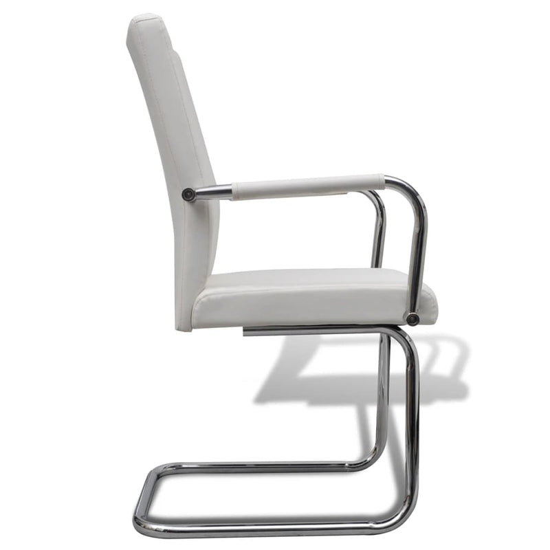 vidaXL Cantilever Dining Chairs 2 pcs White Faux Leather