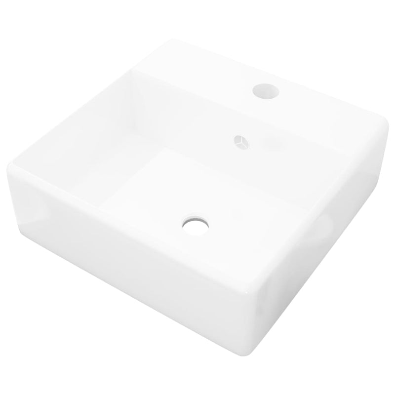 vidaXL Ceramic Basin Square with Overflow and Faucet Hole 41 x 41 cm