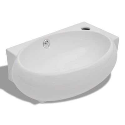 vidaXL Ceramic Sink Basin Faucet & Overflow Hole Bathroom White