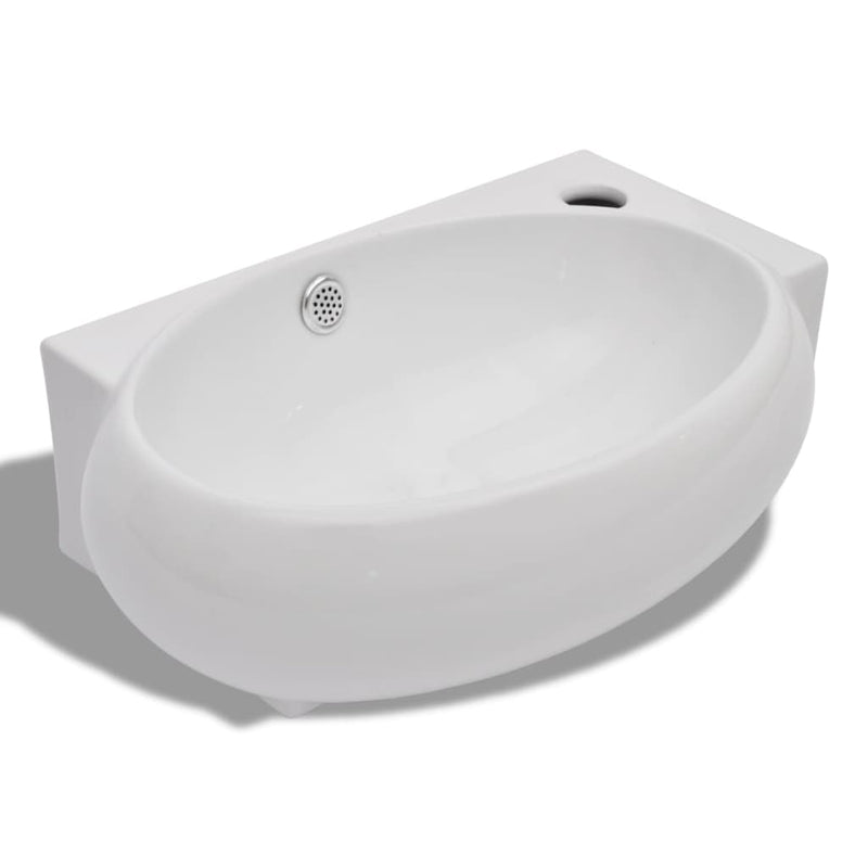 vidaXL Ceramic Sink Basin Faucet & Overflow Hole Bathroom White