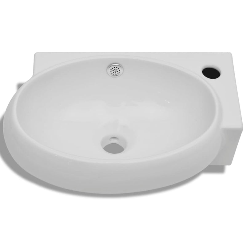 vidaXL Ceramic Sink Basin Faucet & Overflow Hole Bathroom White