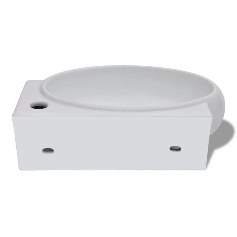 vidaXL Ceramic Sink Basin Faucet & Overflow Hole Bathroom White
