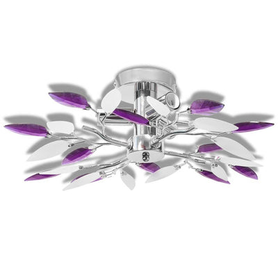 Ceiling Lamp White & Transparent Acrylic Crystal Leaf Arms 3 E14 Bulbs