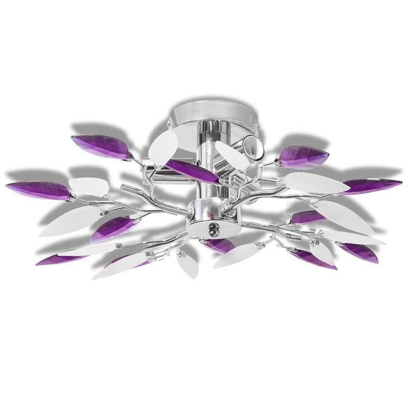 Ceiling Lamp White & Transparent Acrylic Crystal Leaf Arms 3 E14 Bulbs