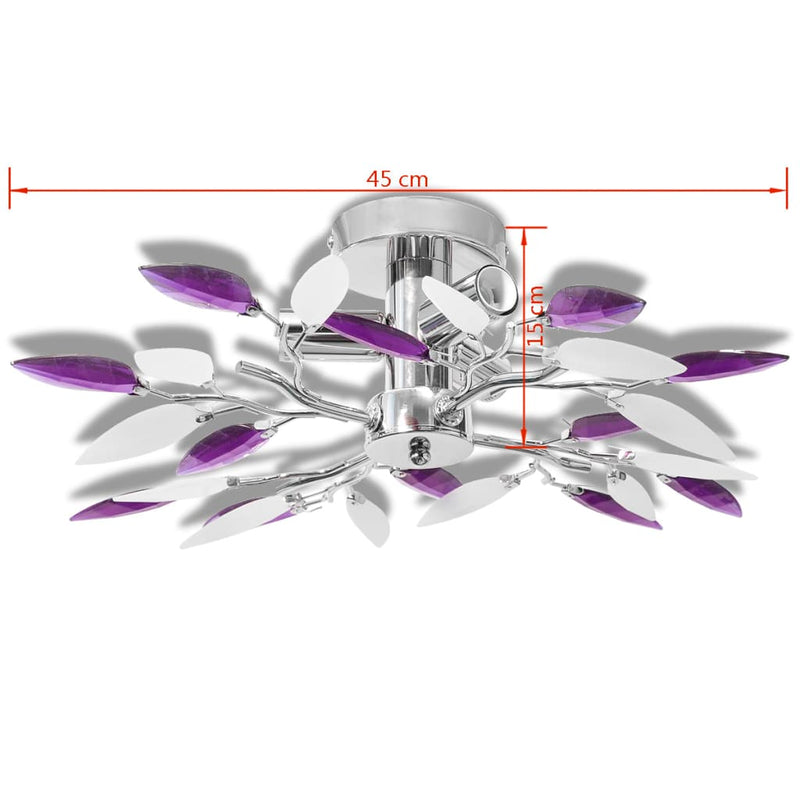 Ceiling Lamp White & Transparent Acrylic Crystal Leaf Arms 3 E14 Bulbs
